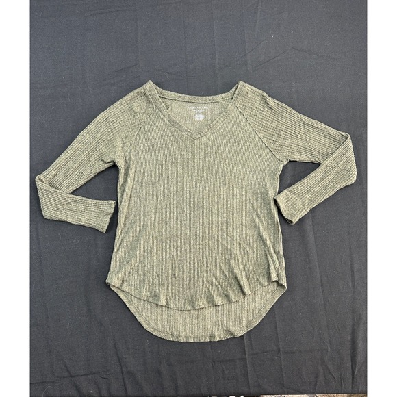 American Eagle Outfitters Tops - American Eagle Soft Sexy Plush Ribbed V-Neck Long Sleeve Top Olive Green Small